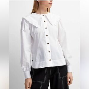 GANNI Peter Pan Collar Blouse | Size 38 (US 6) | Organic Cotton, Long Sleeve